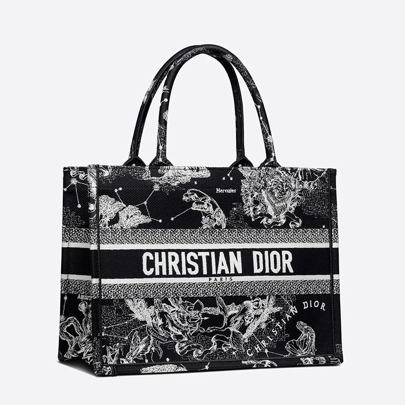 Trendy 3397 Dior Book Tote In Toile de Jouy Zodiac Motif Canvas Black - Image 3