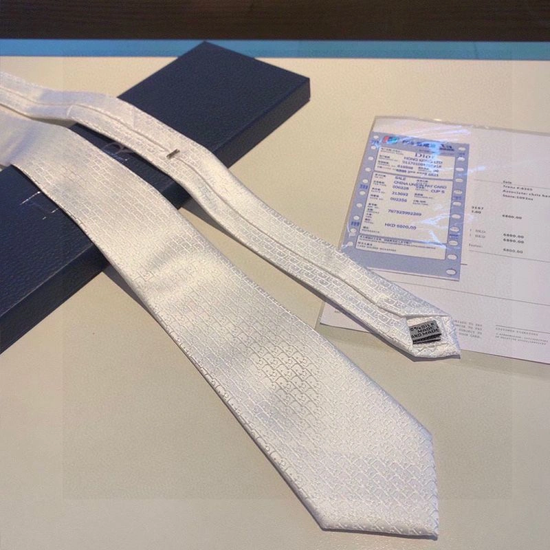 Trendy 762 Dior Tie Oblique Motif Silk White - Image 3