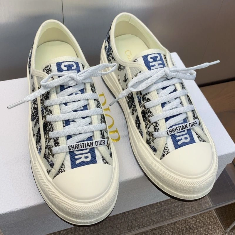 Walk'n'Dior Platform Sneakers Unisex Toile de Jouy Soleil Motif Canvas White Blue UrbanStyle 5254 - Image 3