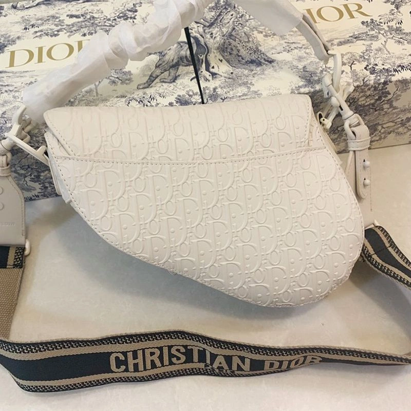 WellDesigned 428 Christian Dior Saddle Bag Ultramatte Oblique Embossed Calfskin White - Image 3
