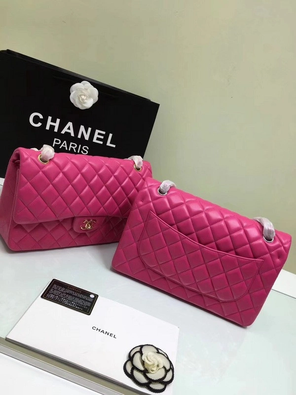 GoAnywhere CHANEL 1112 Rose Red large Size 30 Lambskin Leather Flap Bag With Gold Silver Hardware 850 - Image 5