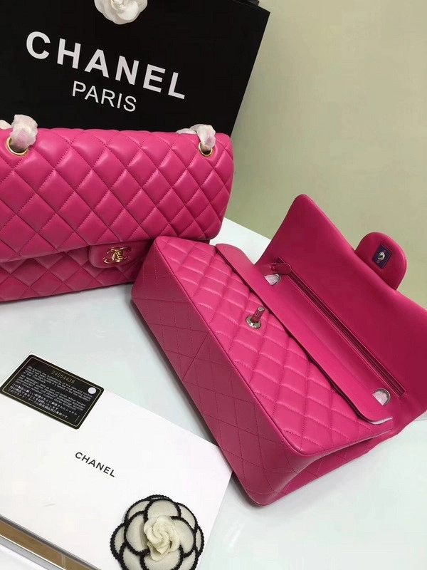 GoAnywhere CHANEL 1112 Rose Red large Size 30 Lambskin Leather Flap Bag With Gold Silver Hardware 850 - Image 3
