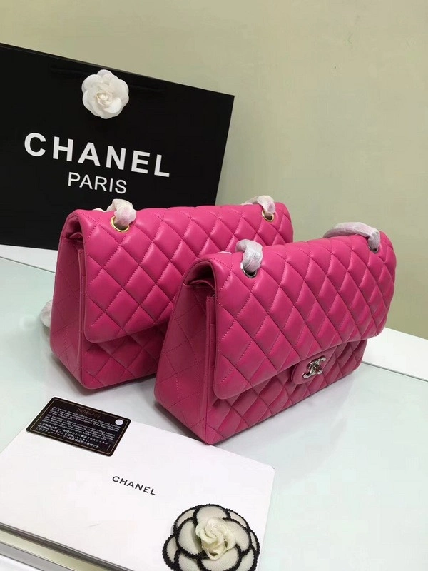 GoAnywhere CHANEL 1112 Rose Red large Size 30 Lambskin Leather Flap Bag With Gold Silver Hardware 850 - Image 6