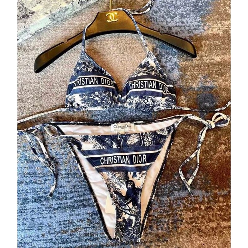 Christian Dior Bikini Women Toile De Jouy Motif Lycra Blue - Image 3