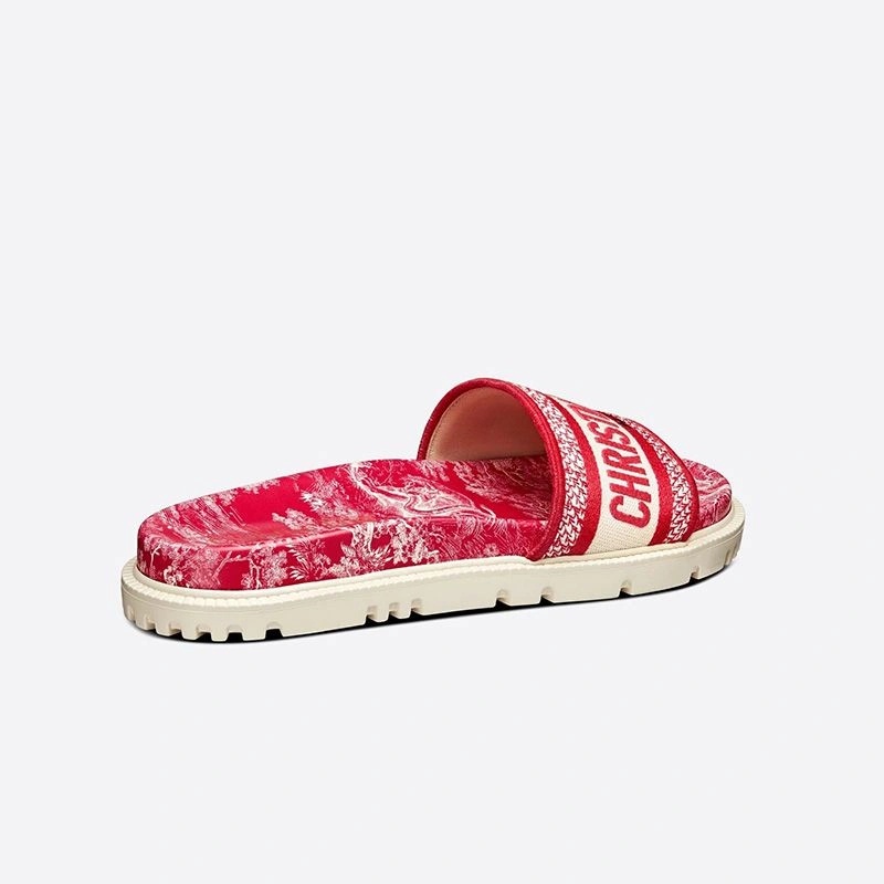Christian Dior Dway Slides Women Toile De Jouy Motif Cotton Red - Image 3