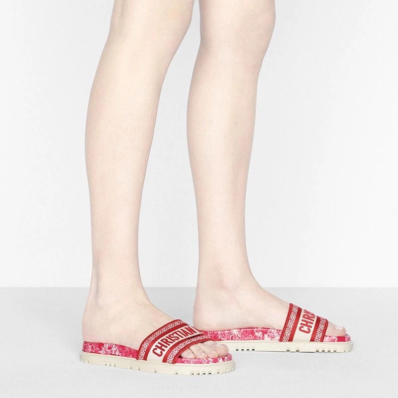 Christian Dior Dway Slides Women Toile De Jouy Motif Cotton Red - Image 4