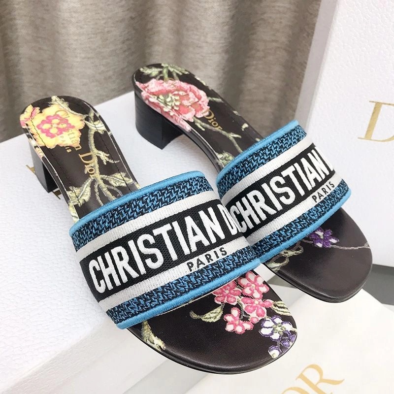 Christian Dior Dway Slides Women Petites Fleurs Motif Canvas Black - Image 3