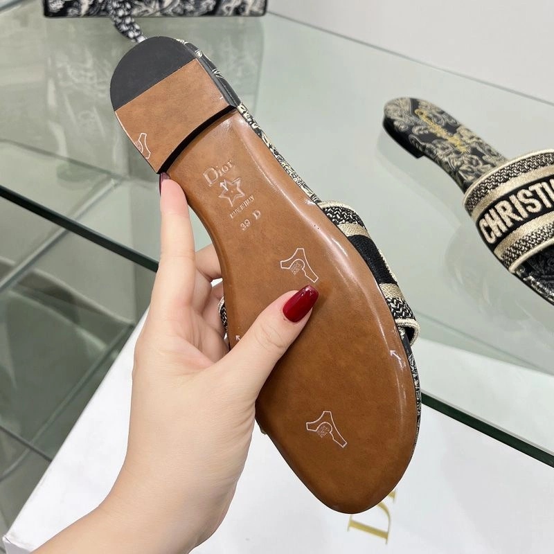 Christian Dior Dway Slides Women Toile de Jouy Mexico Motif Canvas Black - Image 3