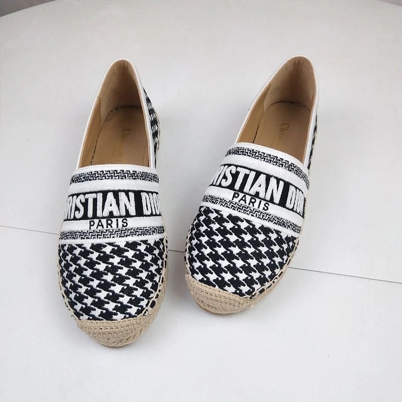 Christian Dior Granville Espadrilles Women Houndstooth Motif Canvas Black - Image 3
