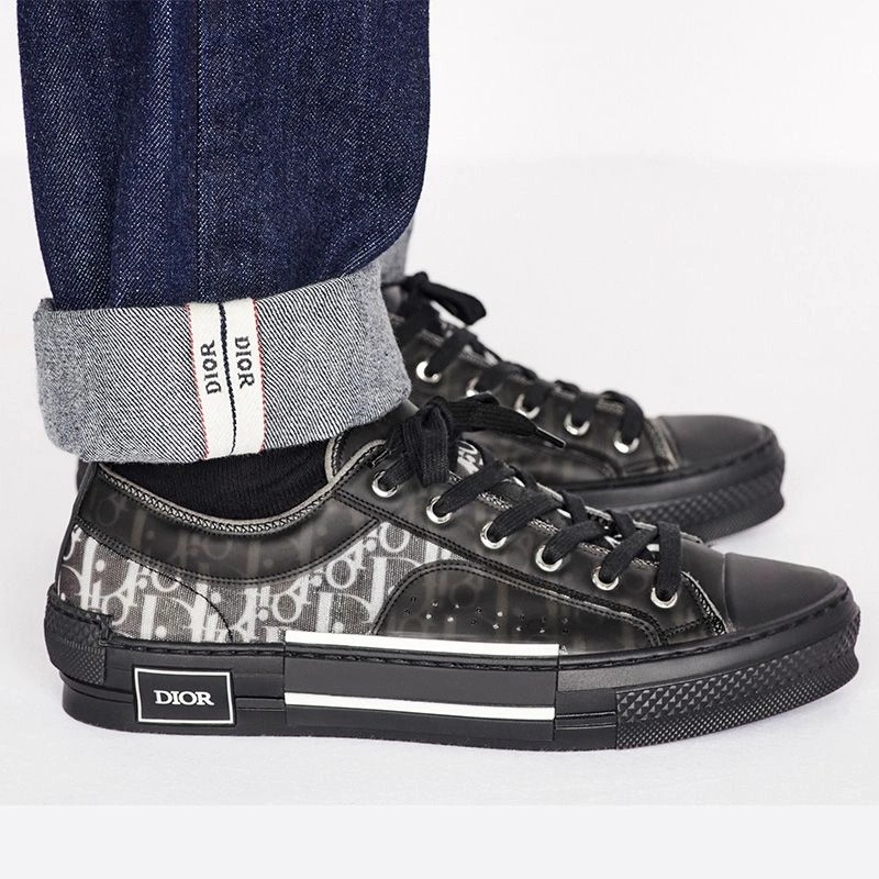 Dior B23 Sneakers Unisex Oblique Motif Canvas with Calfskin Black - Image 4
