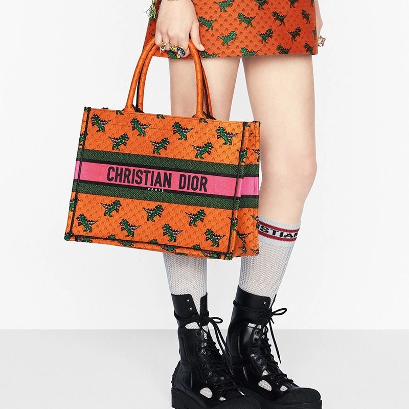 Dior Book Tote Dragon & Fire Motif Canvas Orange - Image 5