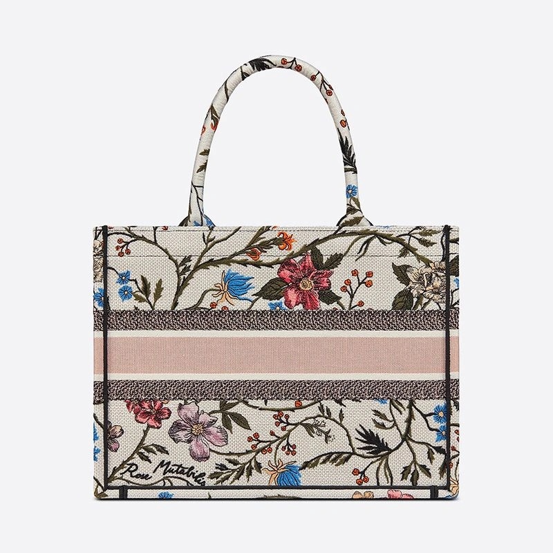 Dior Book Tote Rosa Mutabilis Motif Canvas White - Image 3
