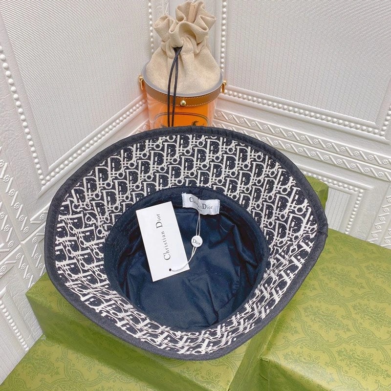 Dior Bucket Hat Shawn Logo D-Oblique Motif Cotton Navy Blue - Image 3