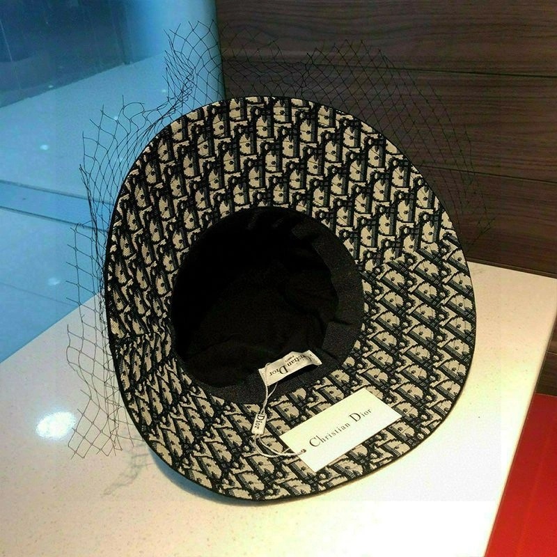 Dior Bucket Hat Teddy Oblique Motif Cotton With Veil Black - Image 3
