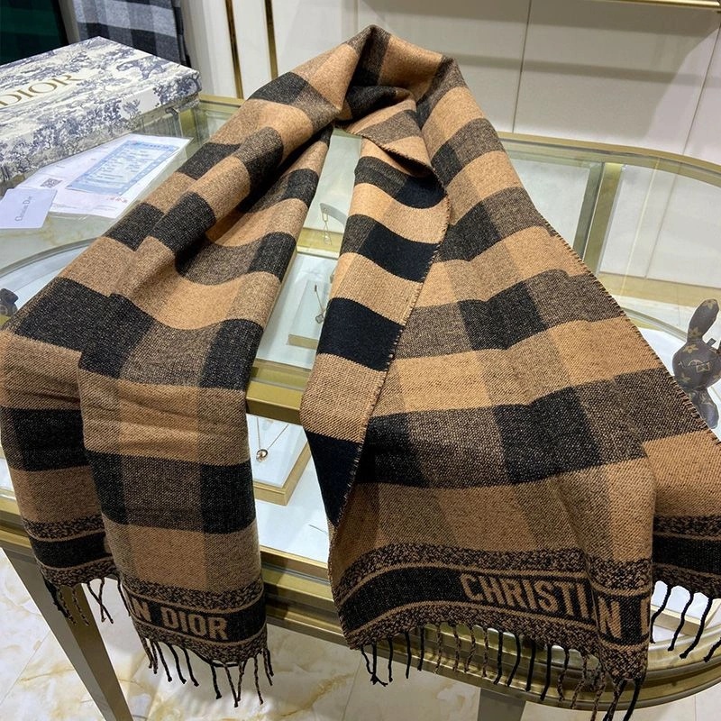 Dior Scarf Check'N'Dior Motif Wool and Angora Khaki - Image 3