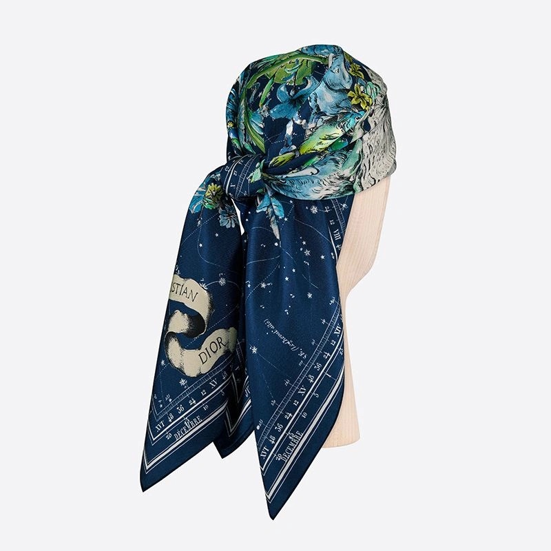 Dior Square Scarf Zodiac Motif Silk Blue - Image 3