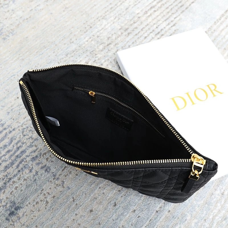 Dior Zipped Pouch Cannage Topstitching Calfskin Black - Image 3