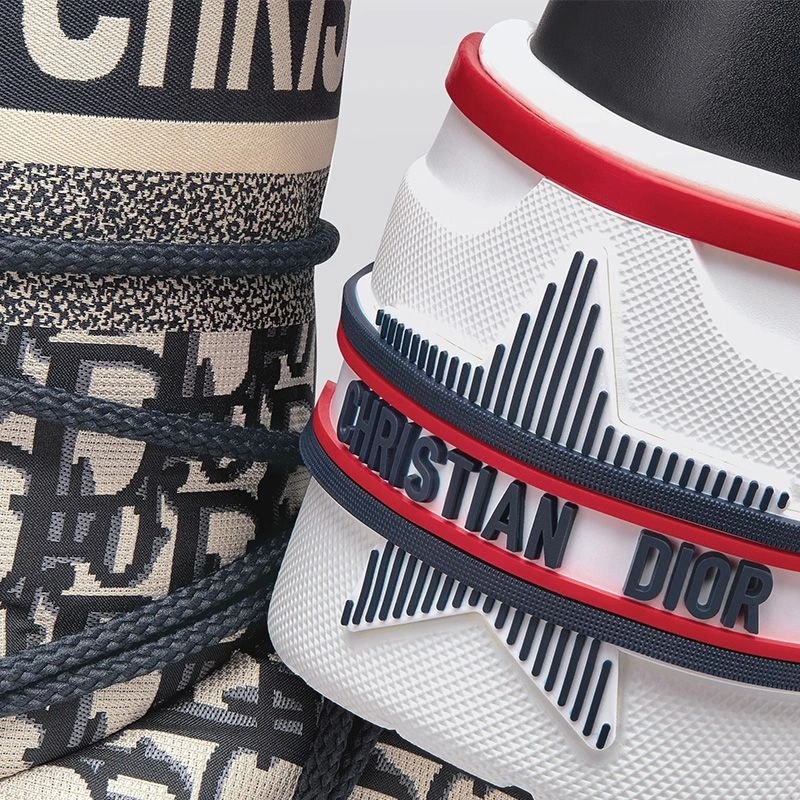 DiorAlps Snow Ankle Boots Women Oblique Shiny Nylon Blue - Image 4