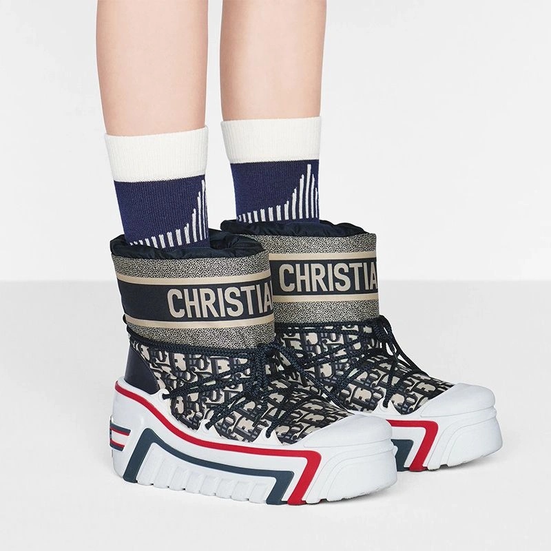 DiorAlps Snow Ankle Boots Women Oblique Shiny Nylon Blue - Image 5