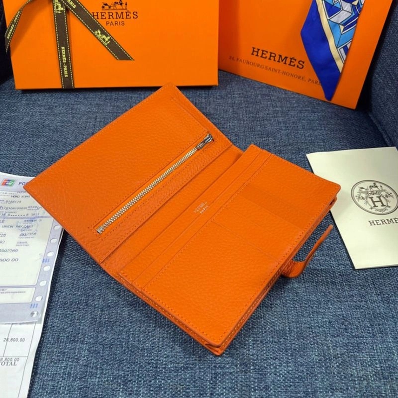 Hermes Bearn Wallet Togo Leather Palladium Hardware In Orange - Image 3