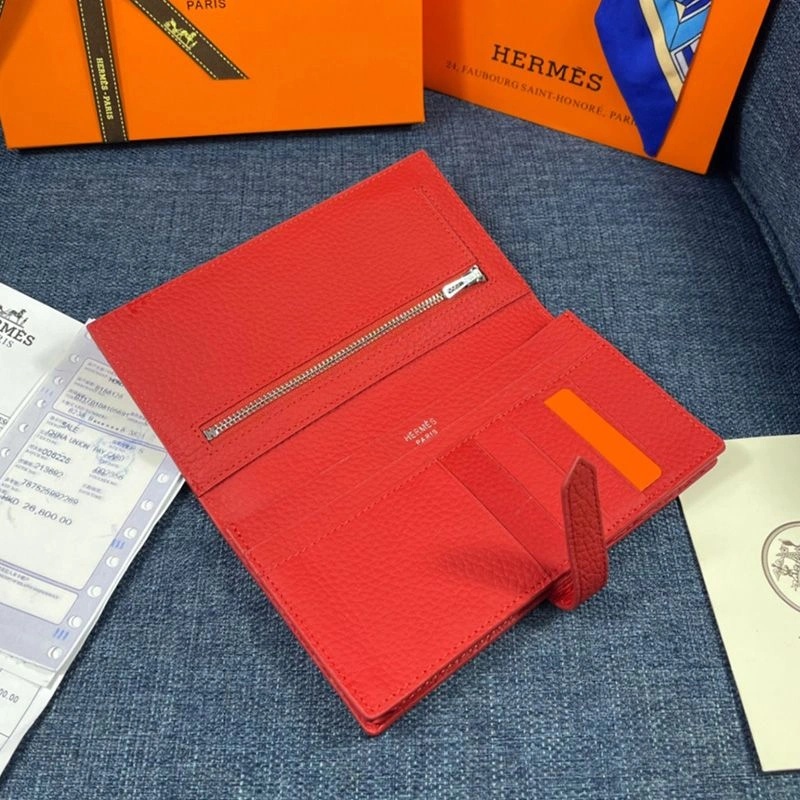 Hermes Bearn Wallet Togo Leather Palladium Hardware In Red - Image 3