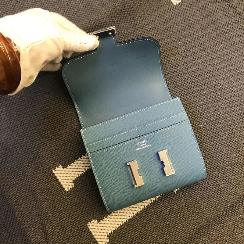 Hermes Constance Compact Wallet Epsom Leather Palladium Hardware In Sky Blue - Image 3