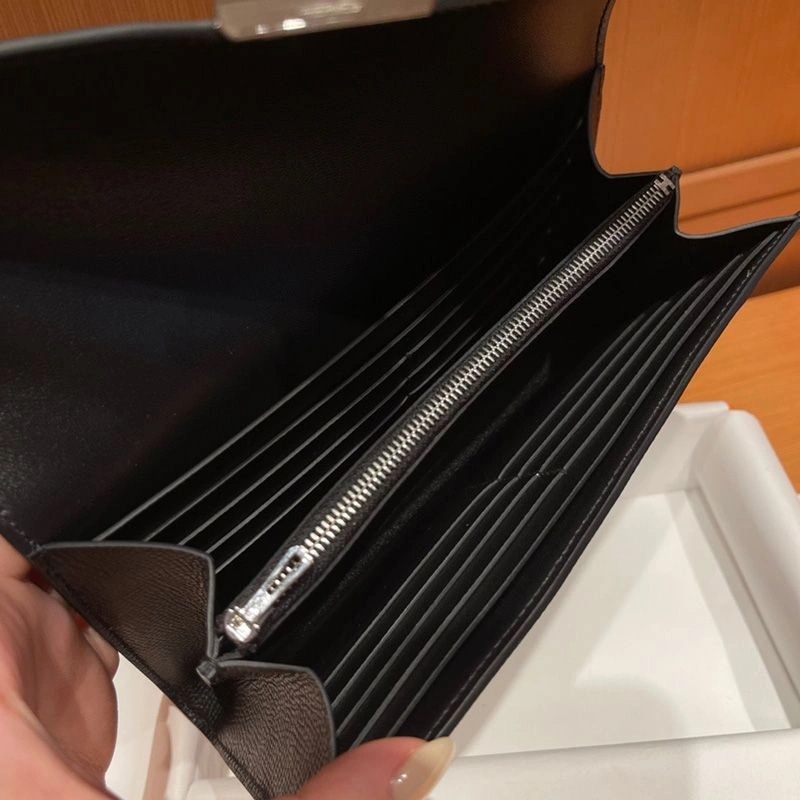 Hermes Constance Long Wallet Epsom Leather Palladium Hardware In Black - Image 4