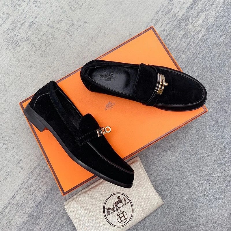 Hermes Destin Loafers Women Suede with Kelly Buckle In Black - Image 4