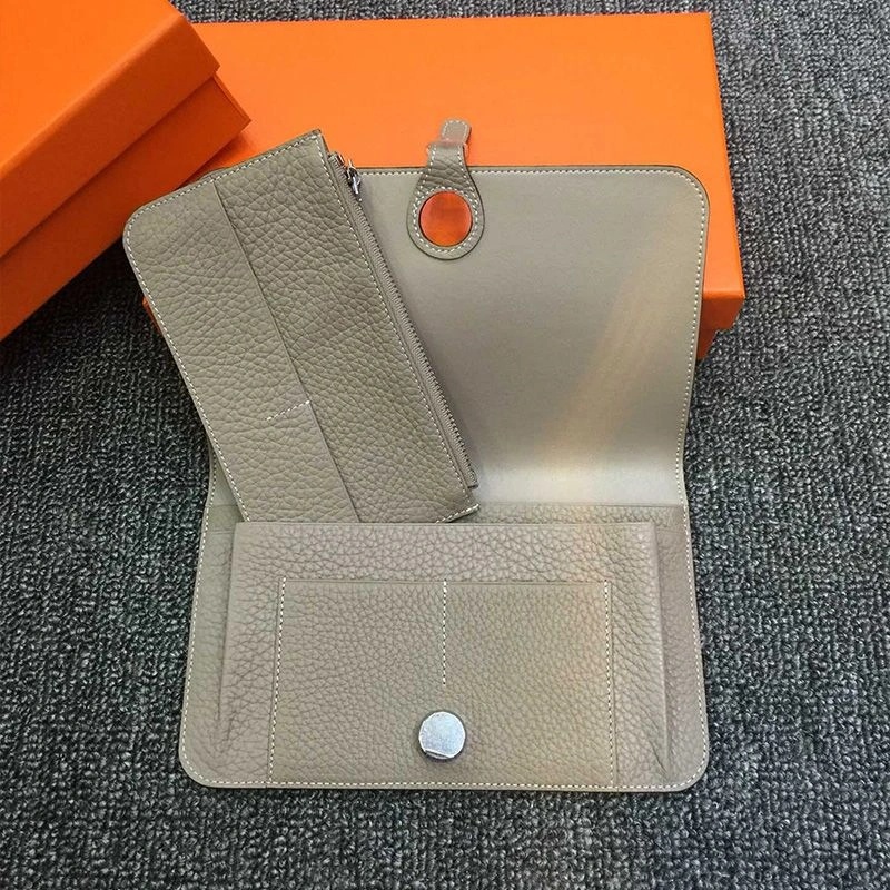 Hermes Dogon Duo Wallet Togo Leather Palladium Hardware In Grey - Image 3