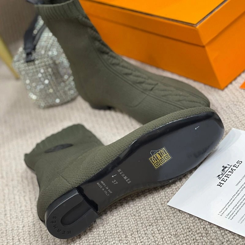 Hermes Duo Ankle Boots Women Knit In Green - Image 4