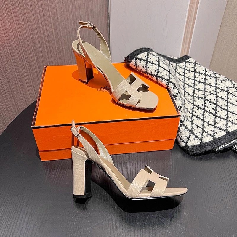 Hermes Eternite 95 Slingback Sandals Women Grained Calfskin In Khaki - Image 3