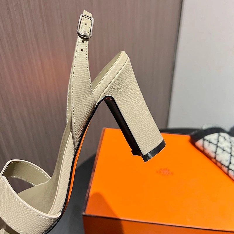 Hermes Eternite 95 Slingback Sandals Women Grained Calfskin In Khaki - Image 4