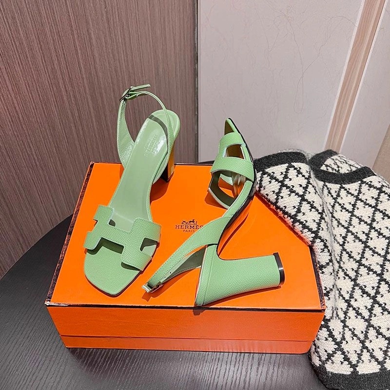 Hermes Eternite 95 Slingback Sandals Women Grained Calfskin In Olive - Image 3