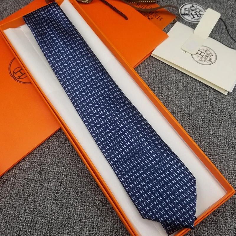 Hermes Faconnee H Bicolore Tie In Blue - Image 3