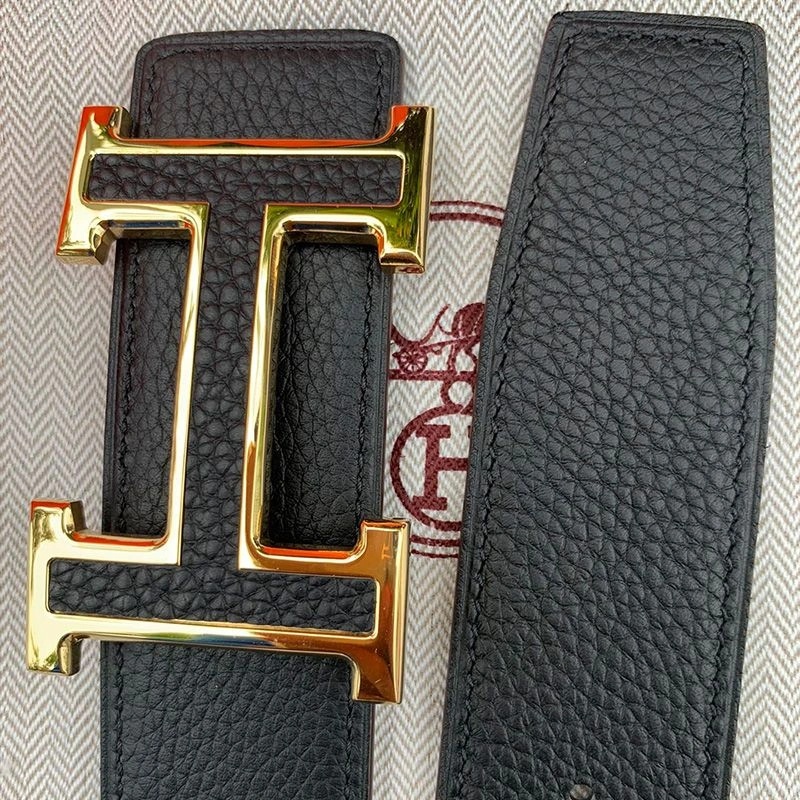 Hermes H Leather Buckle 38MM Reversible Belt Togo Leather In Black Gold - Image 4