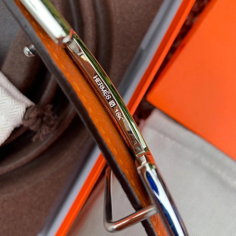 Hermes H Leather Buckle 38MM Reversible Belt Togo Leather In Brown Silver - Image 5