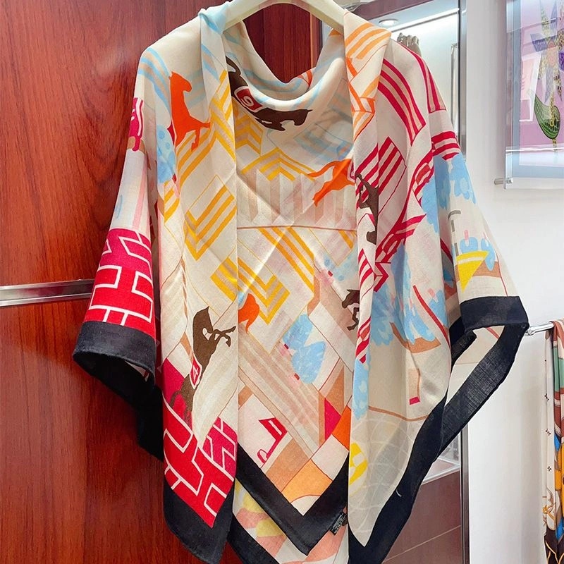 Hermes Horse Club Detail Shawl 140 In Black - Image 3