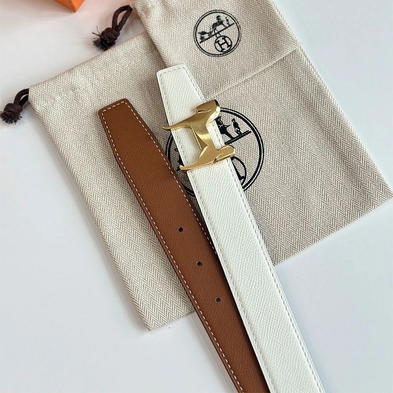 Hermes Horse Punache Buckle 32 Reversible Belt Leather In Brown White - Image 3