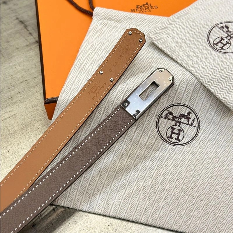 Hermes Kelly 18 Belt Espom Leather In Grey Silver - Image 3