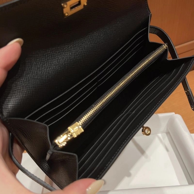 Hermes Kelly Wallet Epsom Leather Gold Hardware In Black - Image 3