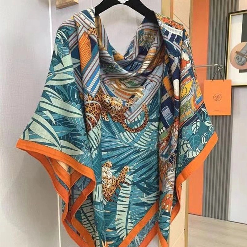 Hermes Les Douze Leopards Shawl 140 In Orange - Image 3