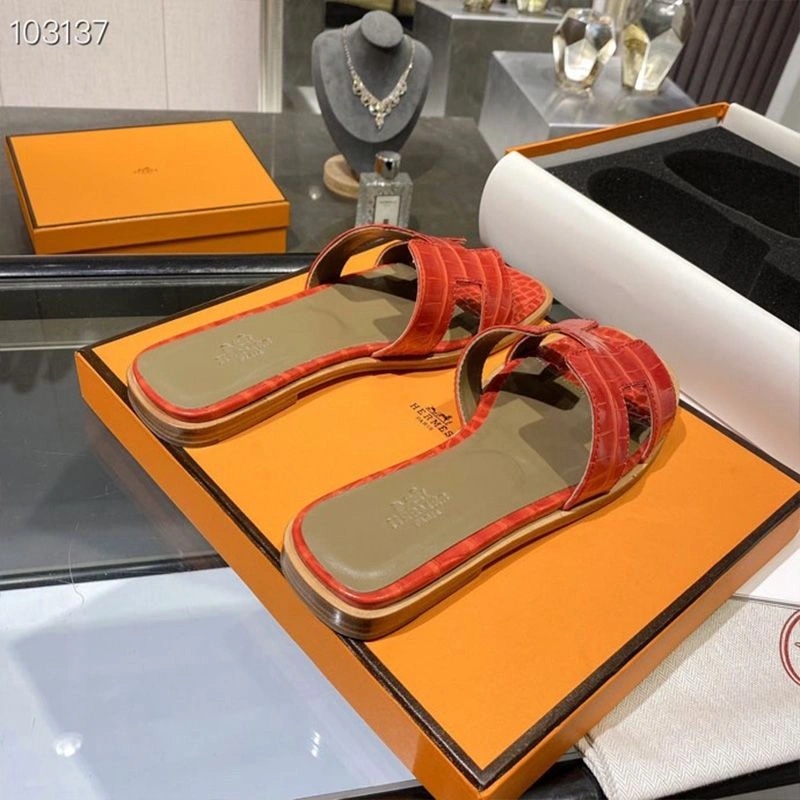 Hermes Oran Slides Women Alligator Leather In Red - Image 5