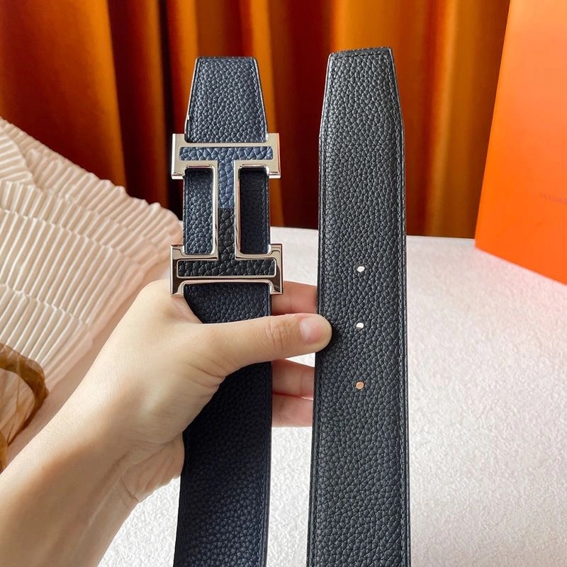 Hermes Two Color H 38 Reversible Belt Leather In Blue Black - Image 3