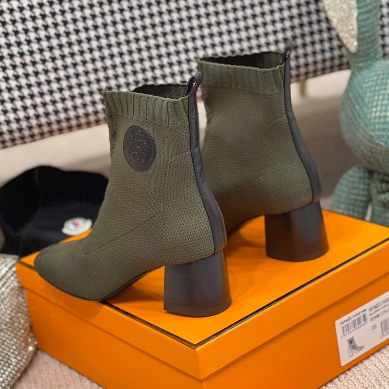 Hermes Volver 60 Ankle Boots Women Knit In Green - Image 3