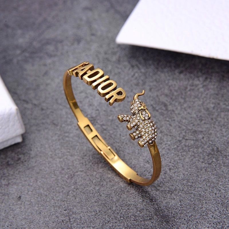 J'Adior Cuff Bracelet Antique Metal and White Crystals Gold - Image 3