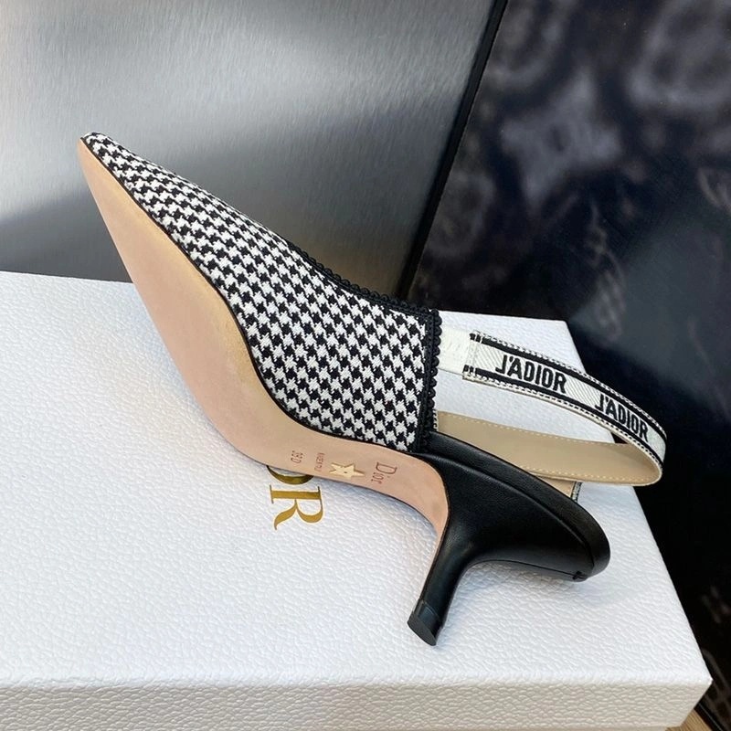 J'Adior Slingback Pumps Women Mirco Houndstooth Motif Canvas Black - Image 5