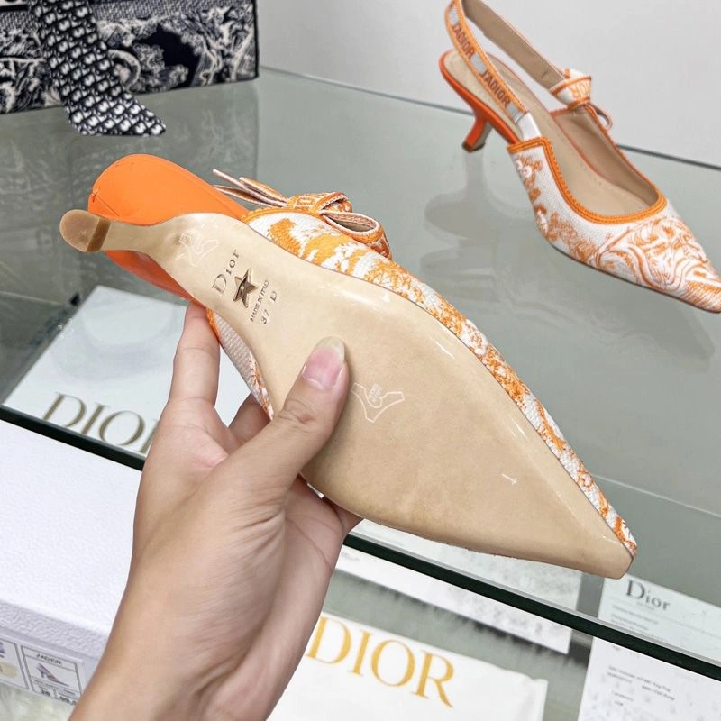 J'Adior Slingback Pumps Women Toile de Jouy Motif Canvas Orange - Image 5