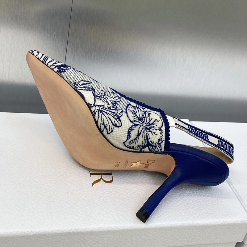 J'Adior Slingback Pumps Women Toile de Jouy Voyage Motif Canvas Bright Blue - Image 3