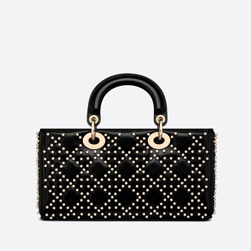 Medium Lady D-Joy Bag Cannage Lambskin with Beads Motif Black - Image 3