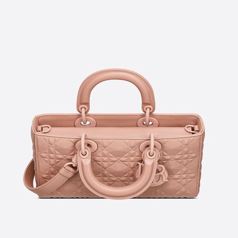Medium Lady D-Joy Bag Ultramatte Cannage Calfskin with Diamond Motif Pink - Image 3